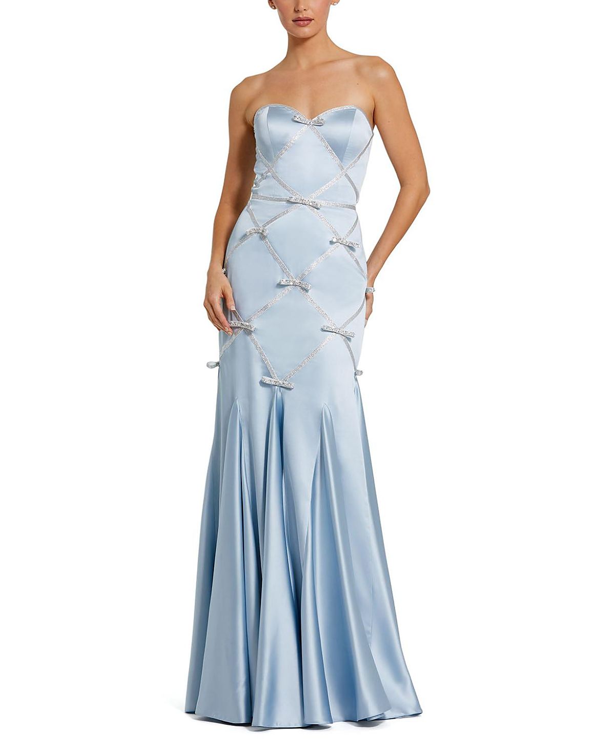 Mac Duggal Strapless Satin Mermaid Gown With Bow Details