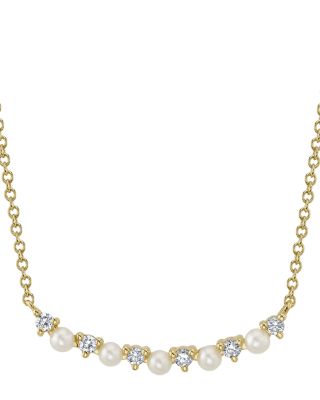 14K Yellow Gold Diamond & Cultured Pearl Necklace, 18"