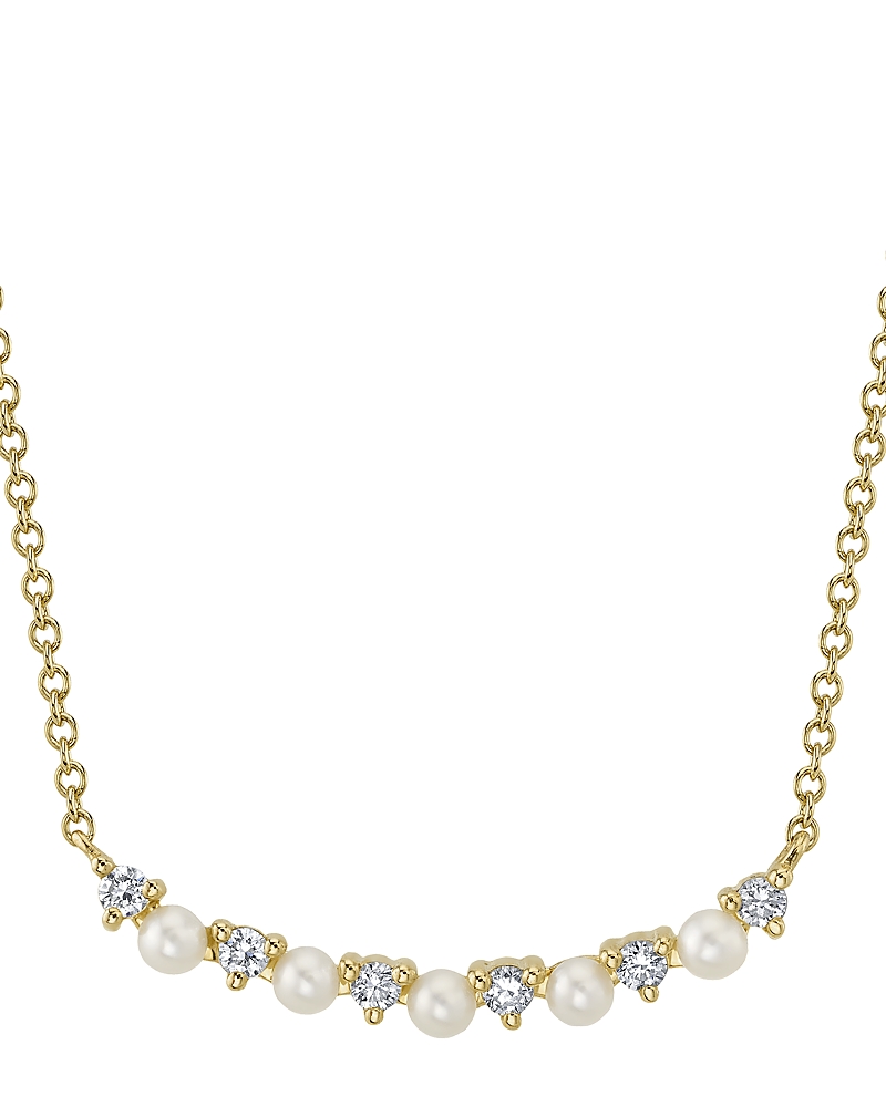 Moon & Meadow 14K Yellow Gold Diamond & Cultured Pearl Necklace, 18