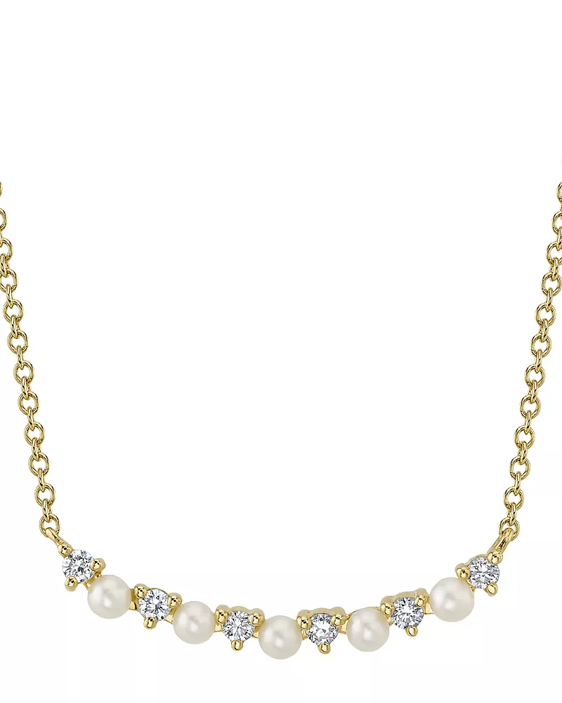 Moon & Meadow 14K Yellow Gold Diamond & Cultured Pearl Necklace, 18