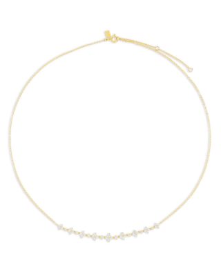 14K Yellow Gold Diamond Fleur Necklace, 18"