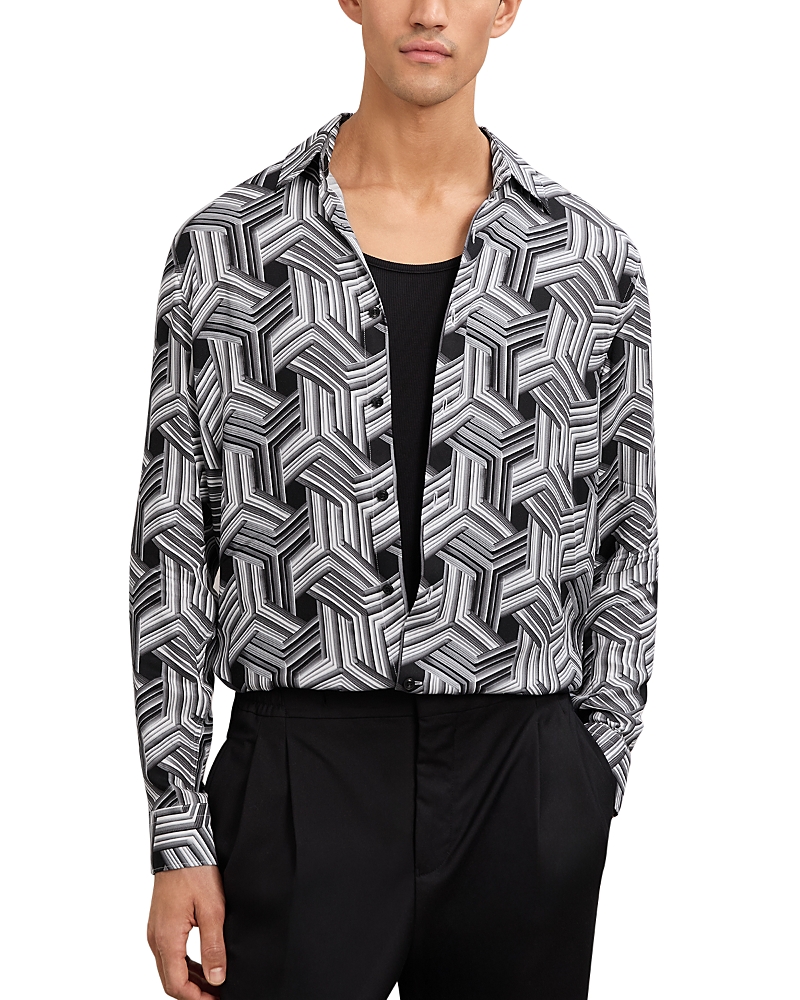 Reiss Conduit Long Sleeve Abstract Stripe Printed Shirt