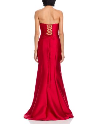 Mikado Lace Up Back Strapless Gown - Exclusive