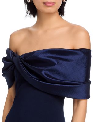 Long Scuba Crepe Off-the-Shoulder Taffeta Gown - Exclusive