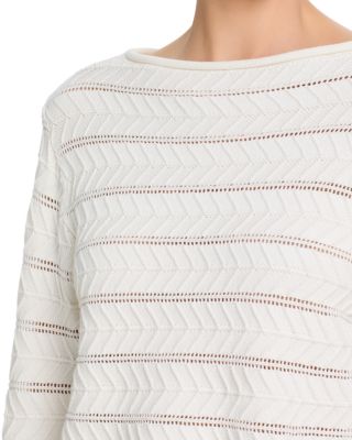 Mozart Crochet Striped Boat Neck Pullover Sweater