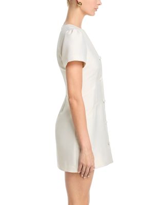 Structured Taffeta V Neck Short Sleeve Mini Dress