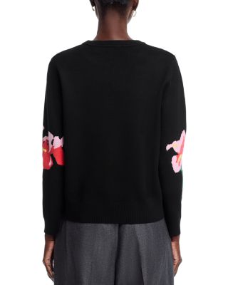 Long Sleeved Flower Jacquard Crewneck Pullover Sweater
