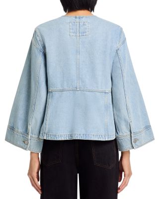 Collarless Trapeze Denim Jacket