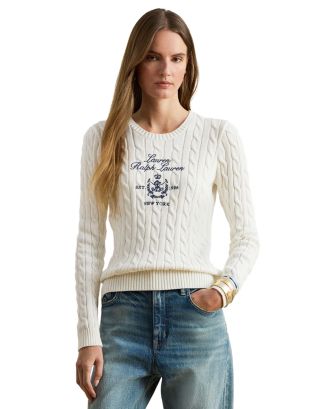 Ralph Lauren Embroidered-Crest Cable-Knit Sweater | Bloomingdale