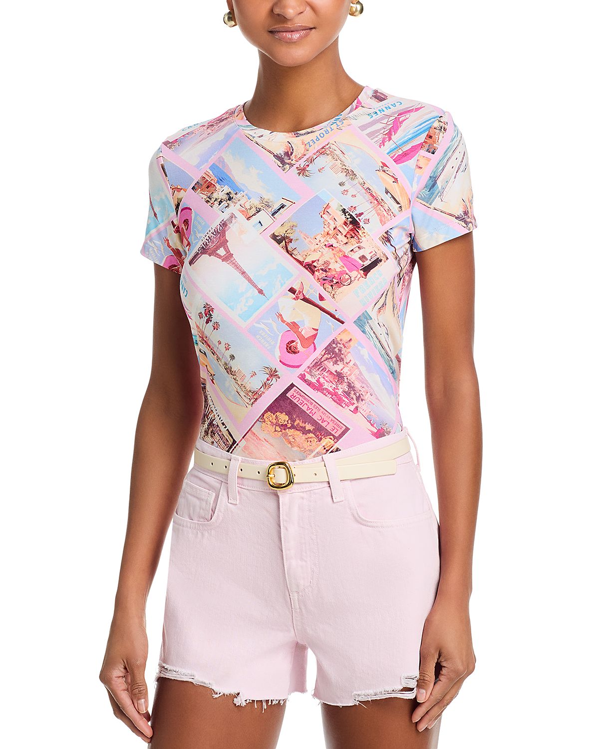L'Agence Ressi Crewneck Postcard Print Tee