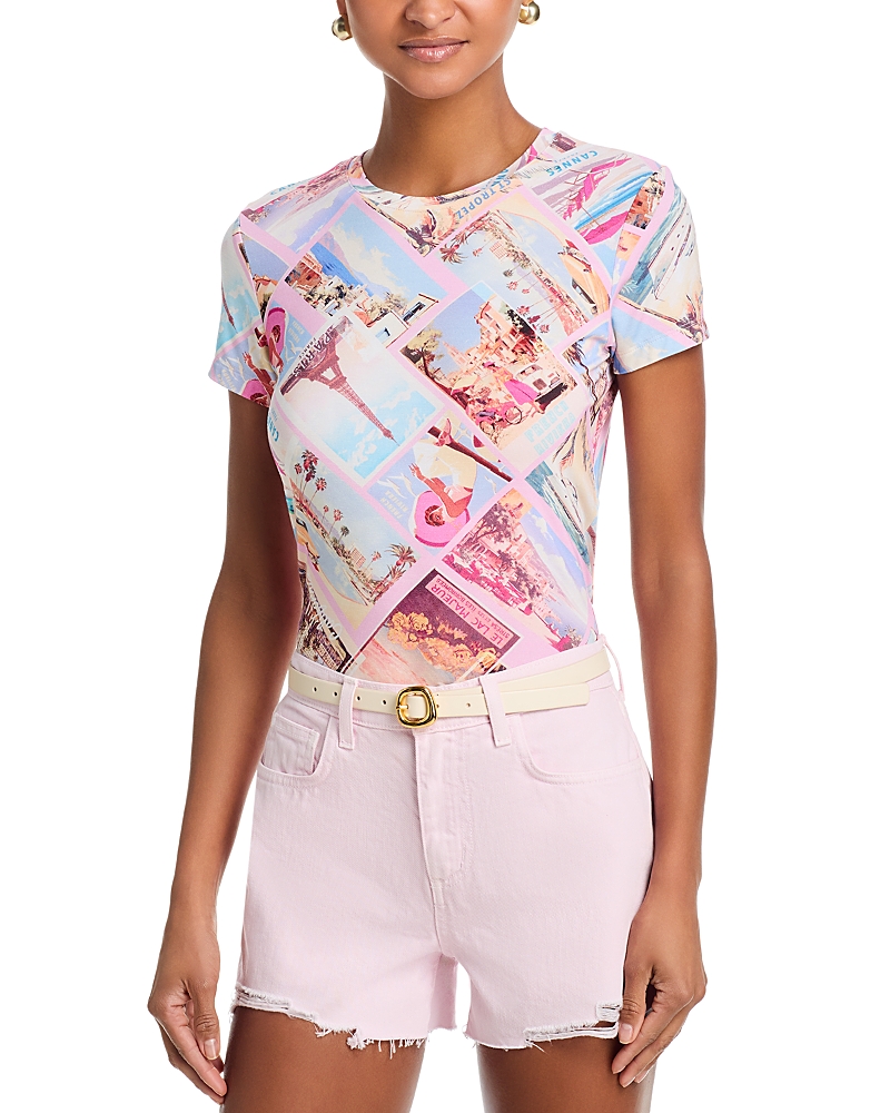 L'Agence Ressi Crewneck Postcard Print Tee