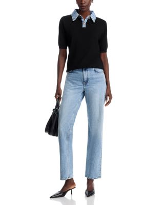 Denim Collared Short Sleeve Sweater