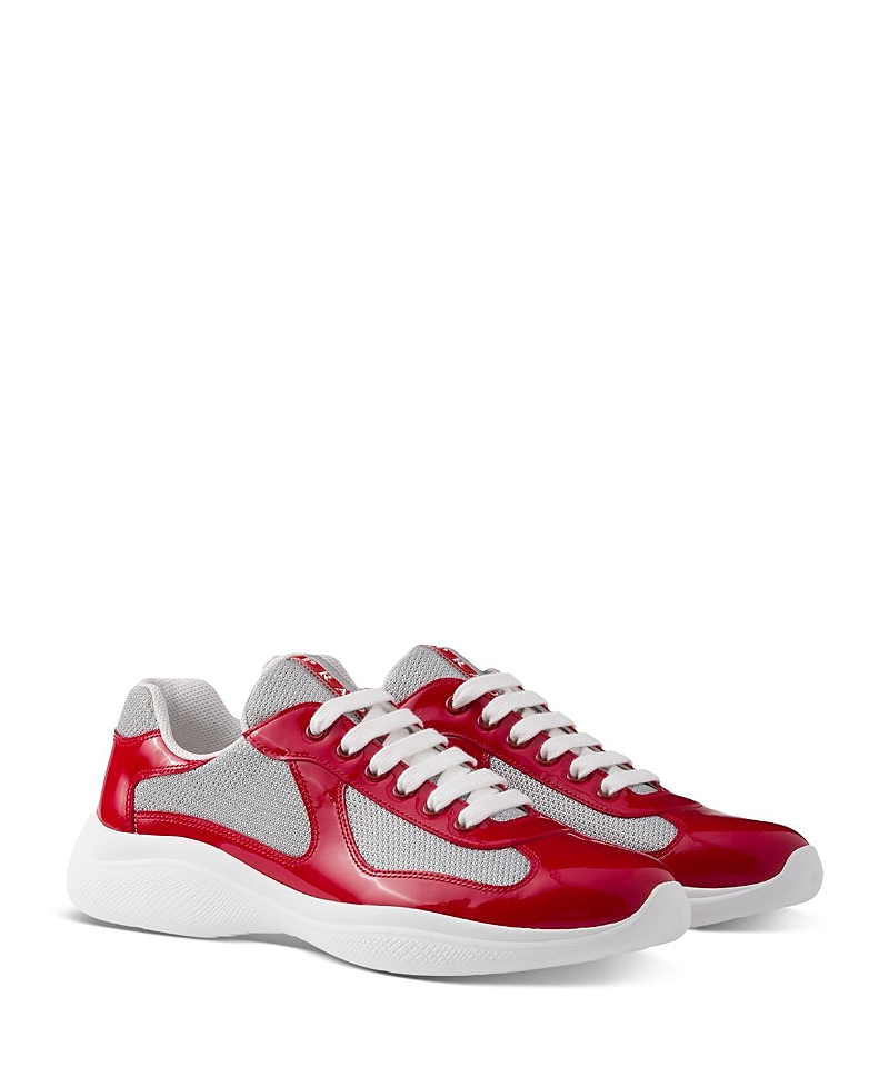 Prada Men's Patent Leather and Technical Fabric America's Cup Sneakers in Red