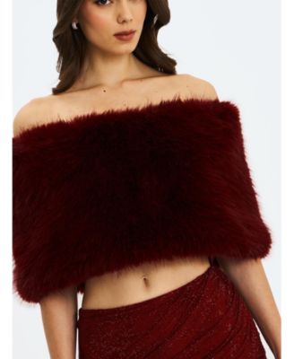 Darla Faux Fur Off-Shoulder Cropped Top