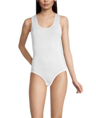 Oscalito Cotton Scoop Neck Tank Top Bodysuit With Satin Trim In White
