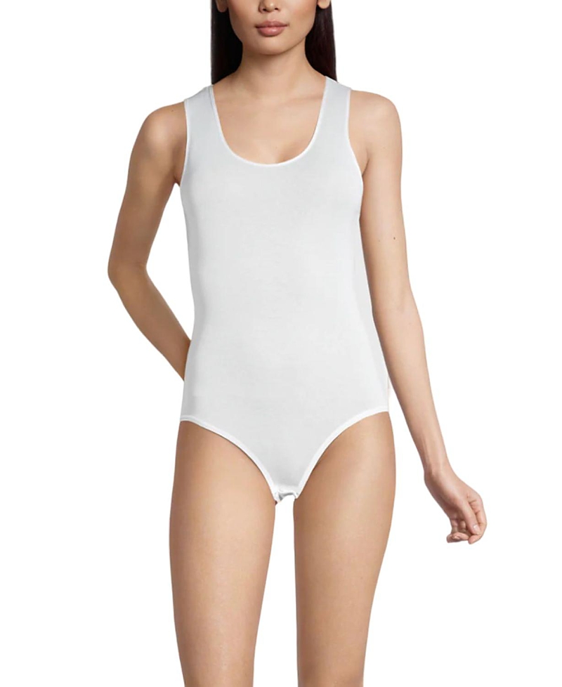 Oscalito Cotton Scoop Neck Tank Top Bodysuit with Satin Trim