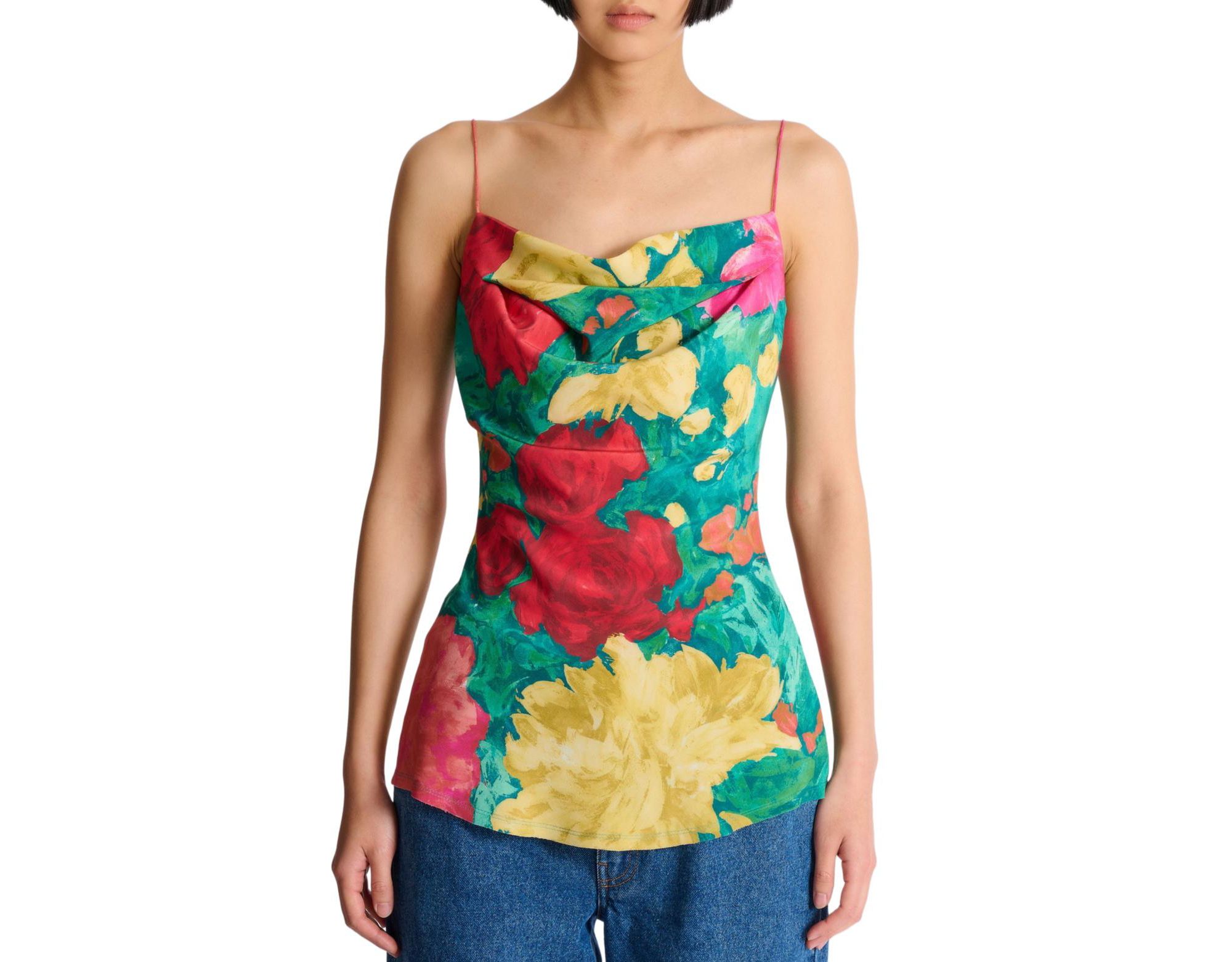 Printed Crepe De Chine Top with Thin Straps - Image 1