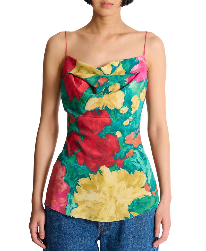 Balmain Printed Crepe De Chine Top with Thin Straps