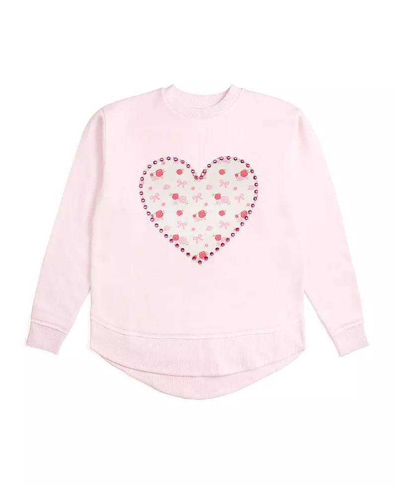 Sweet Wink Women's Dainty Rose Pearl Heart Patch Sweatshirt