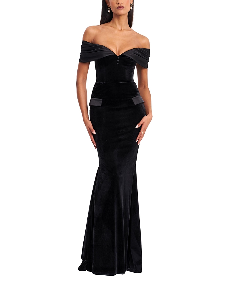 Miss Circle Qamra Velvet Off Shoulder Mermaid Maxi Dress
