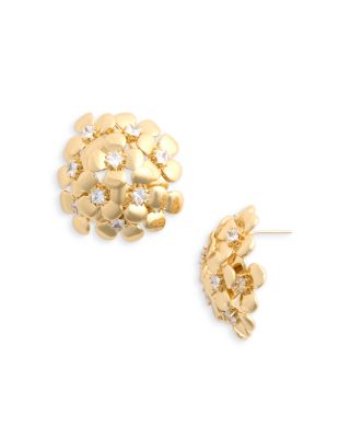 Cubic Zirconia Flower Cluster Button Earrings 