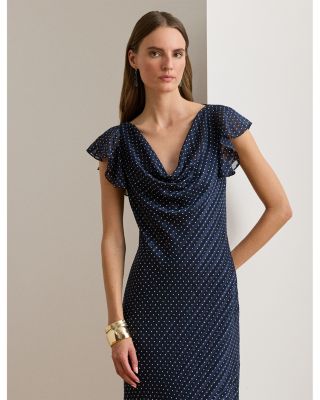 Polka Dot Burn Out Satin Cowlneck Gown