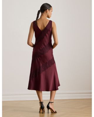 Lace Trim Charmeuse Cocktail Dress