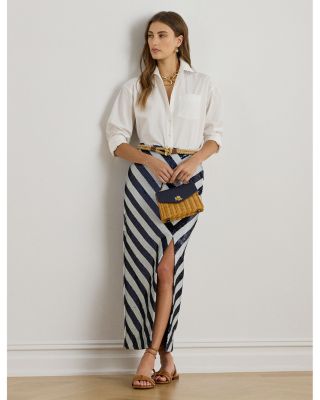 Striped Sequined Pencil Midi Skirt