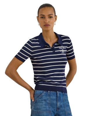 Striped Cotton Blend Polo Sweater