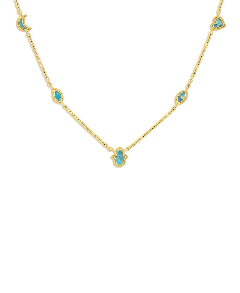 Karma and Luck Peaceful Intentions Turquoise Multi-Symbol Gold Necklace