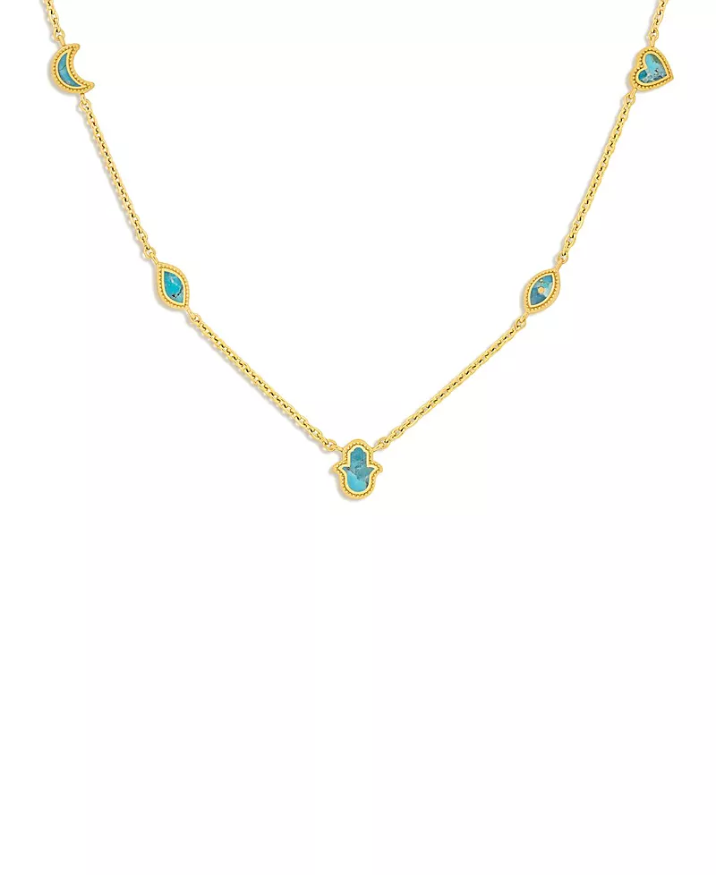 Karma and Luck Peaceful Intentions Turquoise Multi-Symbol Gold Necklace