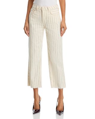 Wanda High Rise Crop Wide Leg Jeans in Ecru/Navy Stripe