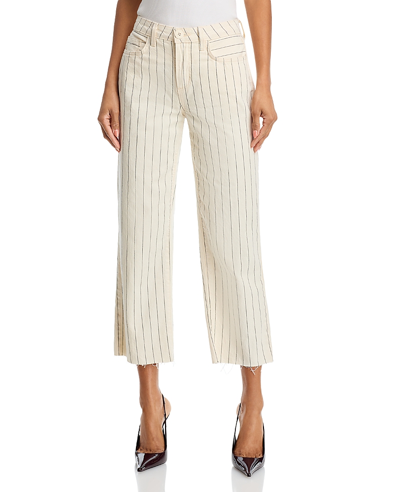 L'Agence Wanda High Rise Crop Wide Leg Jeans in Ecru/Navy Stripe