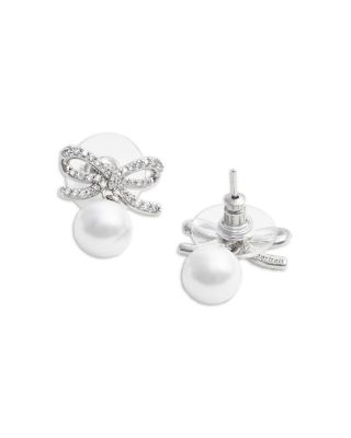 Crystal Bow & Imitation Pearl Drop Earrings