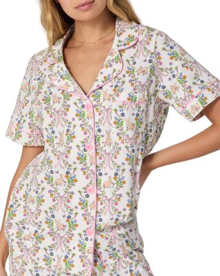 Pink Short Sleeve Classic Stretch Jersey Cropped Pajama Set