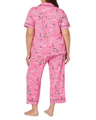 Pink Short Sleeve Classic Stretch Jersey Cropped Pajama Set in Bunny Blooms