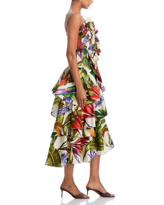 Florart Strapless Tiered Midi Dress