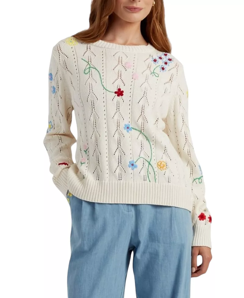 Chinti & Parker Women's Cotton Hand Embroidered Floral Sweater
