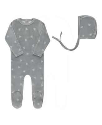 Unisex Velour Leaf Pattern Collection Footie + Bonnet - Baby