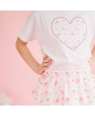 Girls' Dainty Rose Pearl Heart Patch Short Sleeve T-Shirt  - Big Kid
