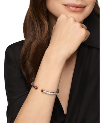 Cable Flex&reg; Bracelet in Sterling Silver with 14K Yellow Gold and Rhodolite Garnet, 6mm