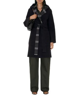 Reversible Wool Hooded Wrap Coat