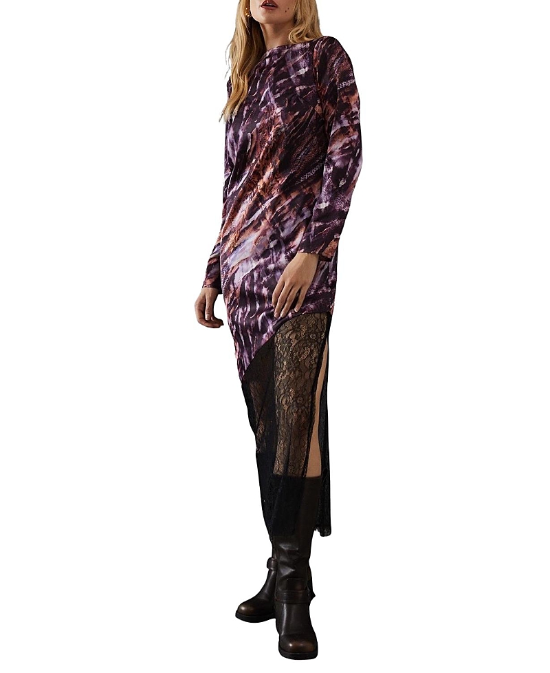 Warehouse Column Lace Panel Midi Dress