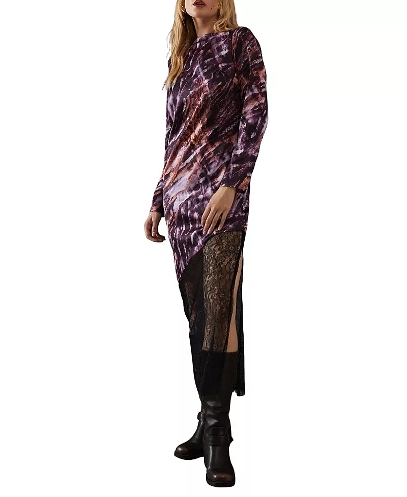 Warehouse Column Lace Panel Midi Dress