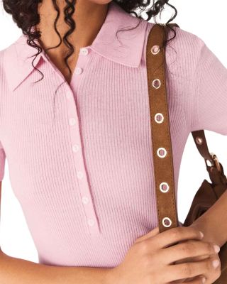 Ribbed Wool & Silk Polo Sweater