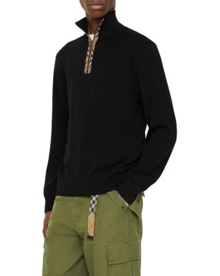 Check Trim Wool Half Zip Sweater 