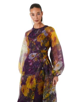 Organza Puff Sleeve Midi Dress