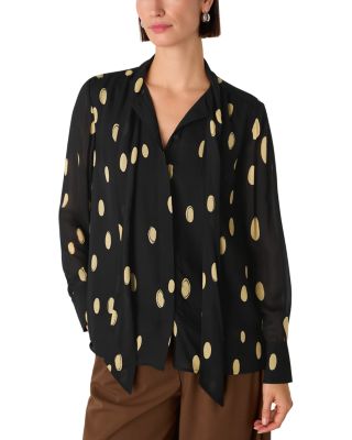 Abstract Spot Tie Neck Blouse
