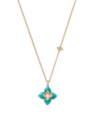 18K Yellow Gold Diamond & Amazonite Venetian Princess Cabachon Necklace, 16-18"