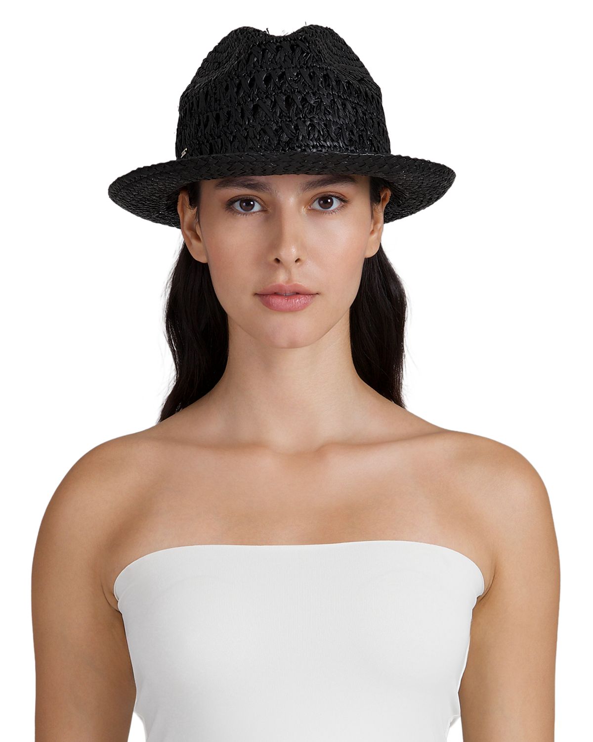 Eugenia Kim Lacquered Open Weave Raffia Fedora